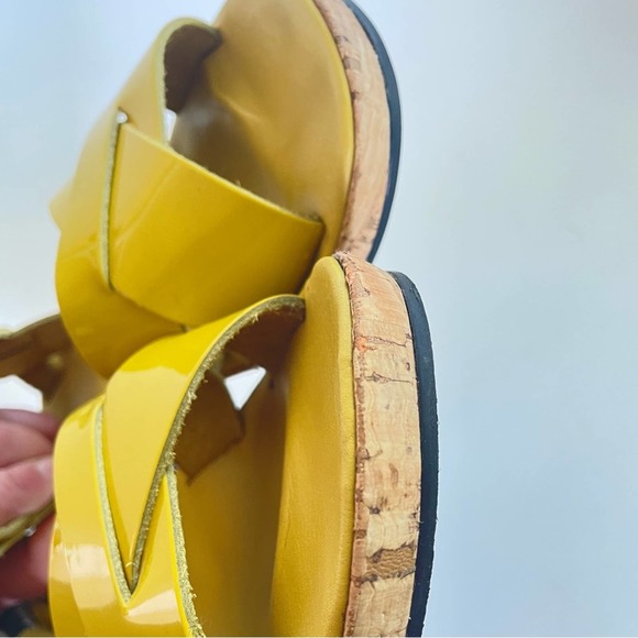 Kork-ease Myrna Sandal Patent Yellow Leather Cork Wedge Retro Comfort Buckle 7 - Picture 8 of 11